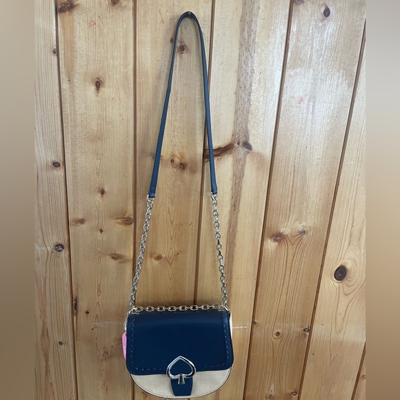 Kate Spade Robyn Straw & Leather Crossbody/Saddle Bag Navy NWT - Picture 9 of 11